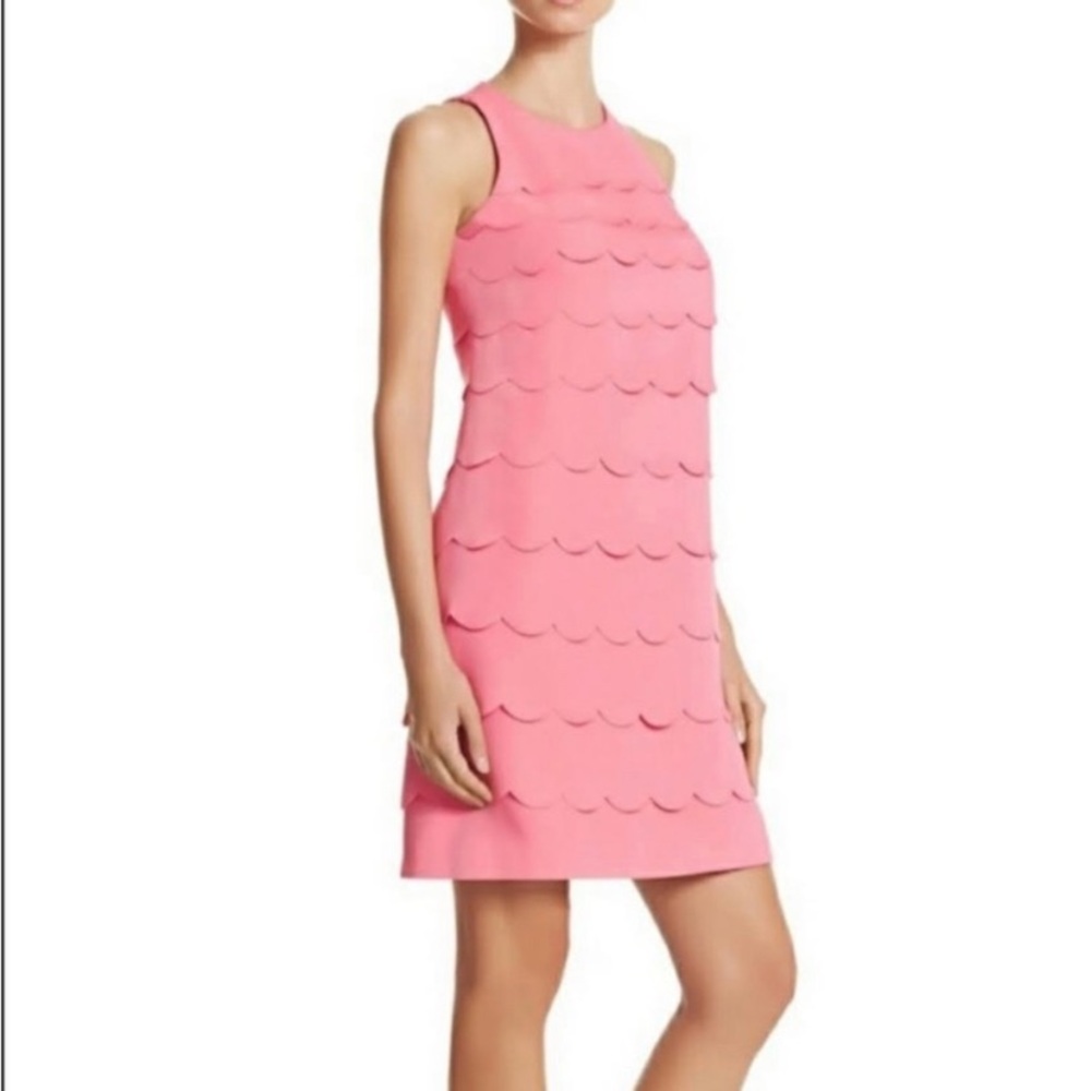White House Black Market Scalloped Tiered Sculpted Shift Coral Dress NWT Size 0